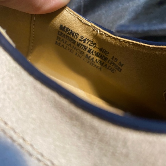 Size 13 STACY ADAMS mens laced loafers tan suede/navy gator - Picture 3 of 7